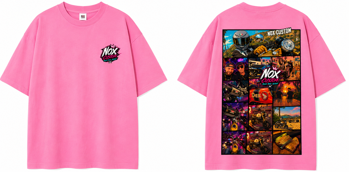 T-shirt Oversized NoxCustom GTA Édition — 100 % coton 300 g/m² (Noir / Rose)
