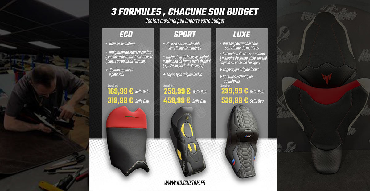 formules selles moto sur-mesure pour tous les budgets chez NoxCustom