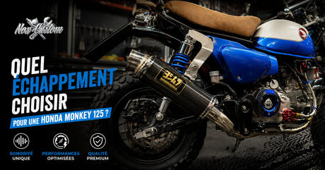 Quel échappement choisir pour votre Honda Monkey 125 JB02, JB03 ou JB05 ? Comparez poids, performances, sonorité, compatibilité et lignes complètes.
