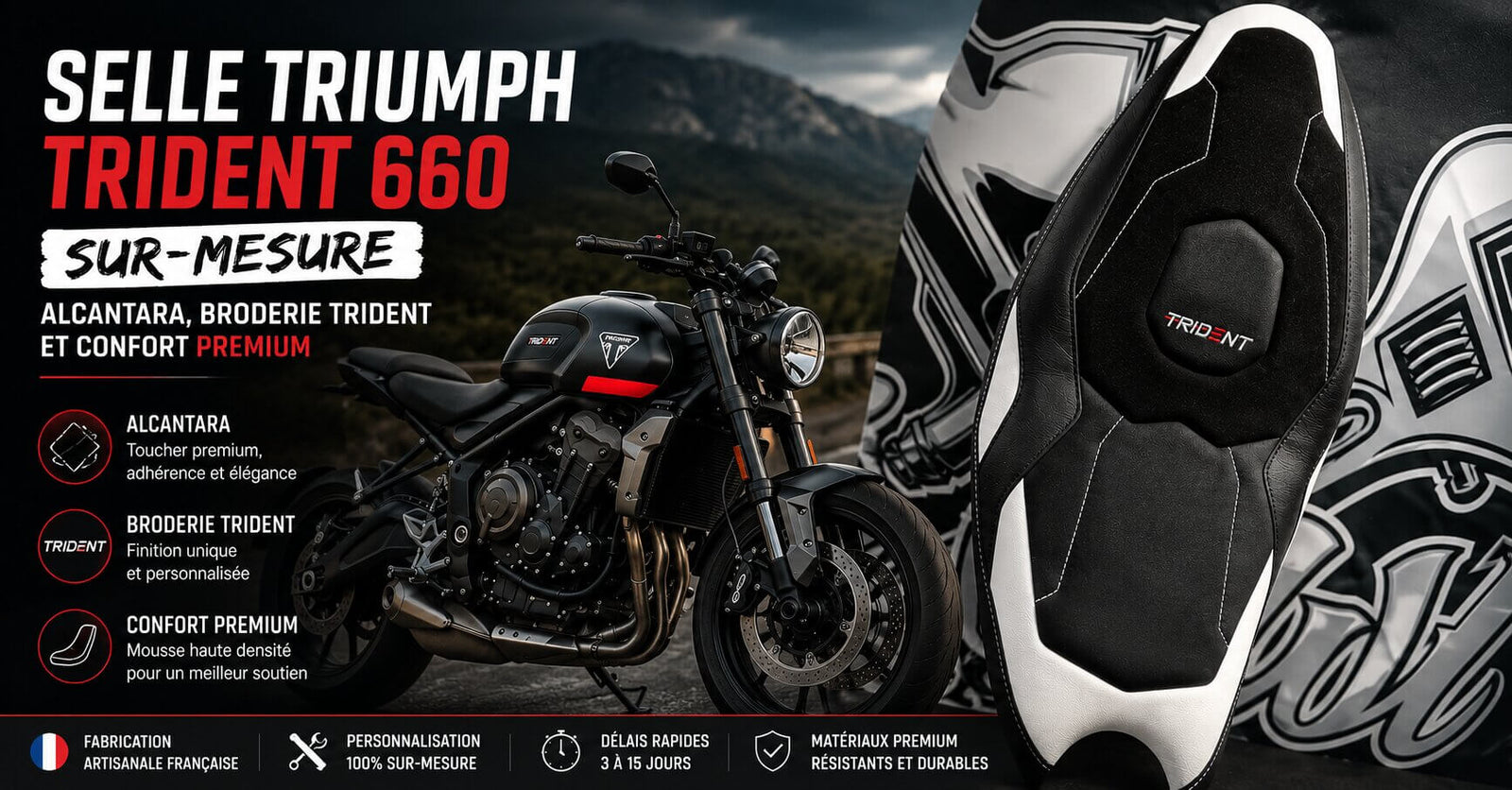 Selle Triumph Trident 660 sur-mesure réalisé par nox custom