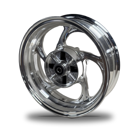 Jante arrière CNC chrome vue de trois quarts