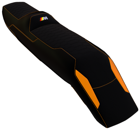 selle BMW CE-04 orangé et noir sur-mesure